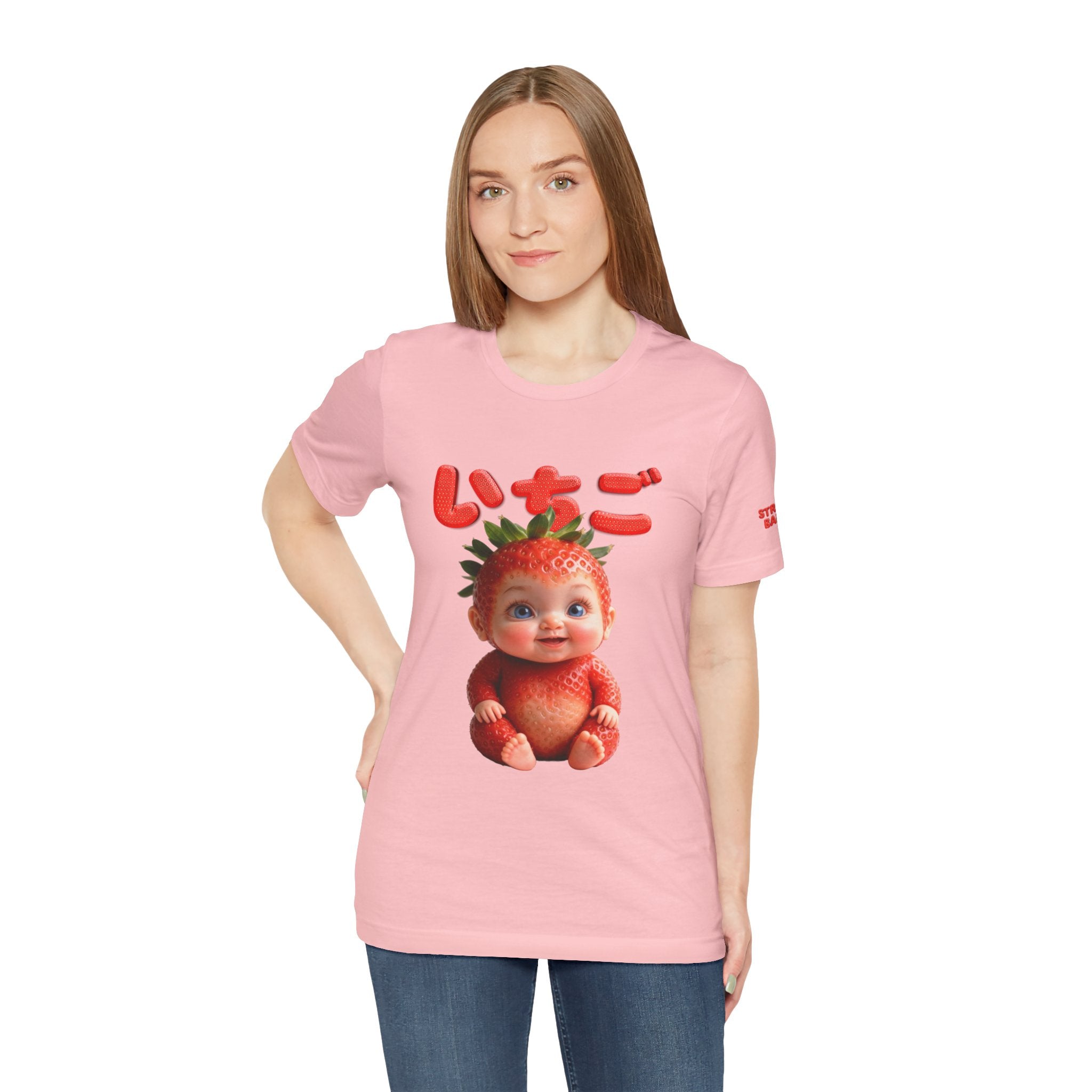 Strawberry Baby Kawaii Japanese T-Shirt, Cute Fruit Character Tee, Pink Aesthetic Shirt, Soft Cotton Unisex Top