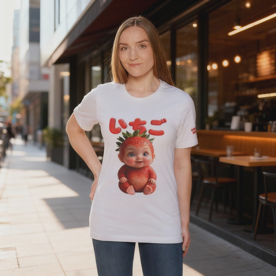 Strawberry Baby Kawaii Japanese T-Shirt, Cute Fruit Character Tee, Pink Aesthetic Shirt, Soft Cotton Unisex Top