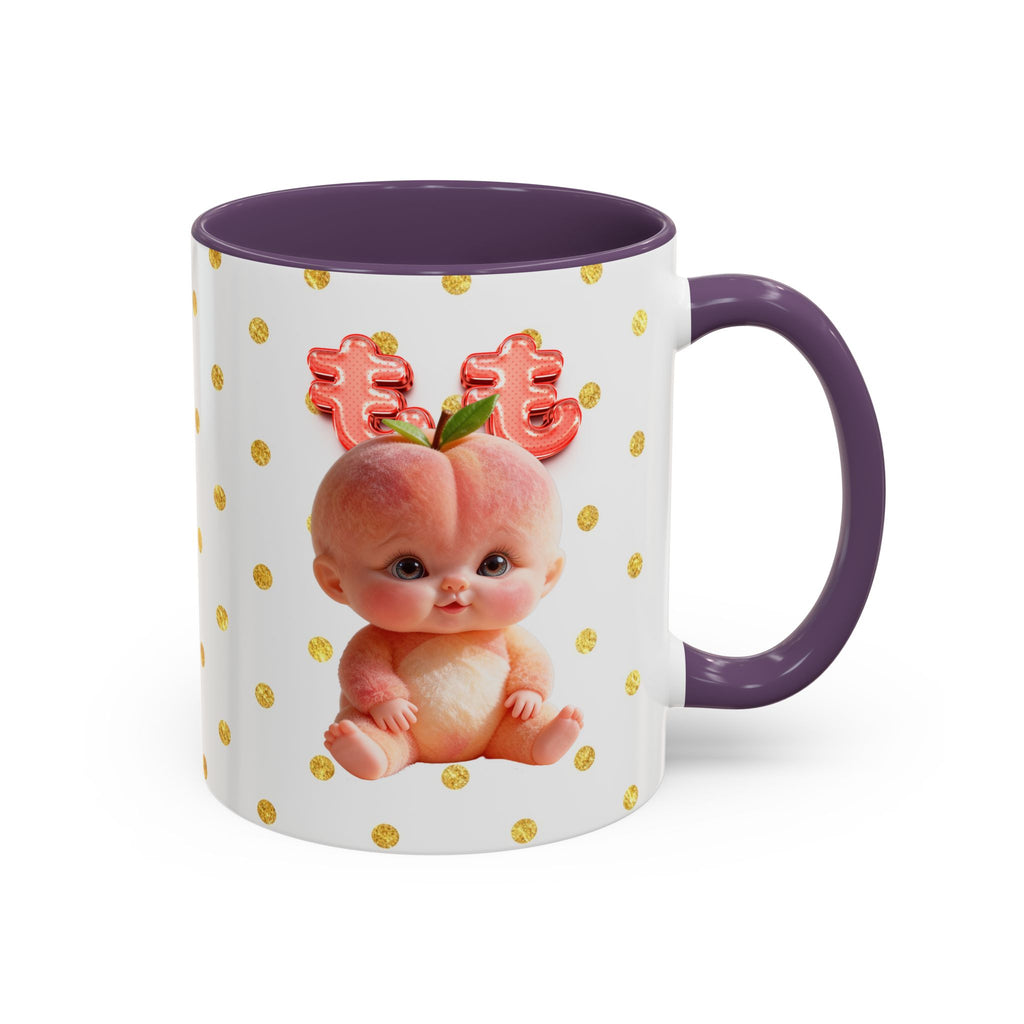 Peach Baby Ceramic Mug Pink Handle Cute Illustration Cup Accent Coffee Mug (11, 15oz)
