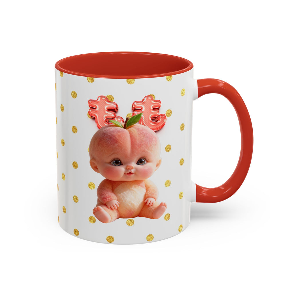 Peach Baby Ceramic Mug Pink Handle Cute Illustration Cup Accent Coffee Mug (11, 15oz)