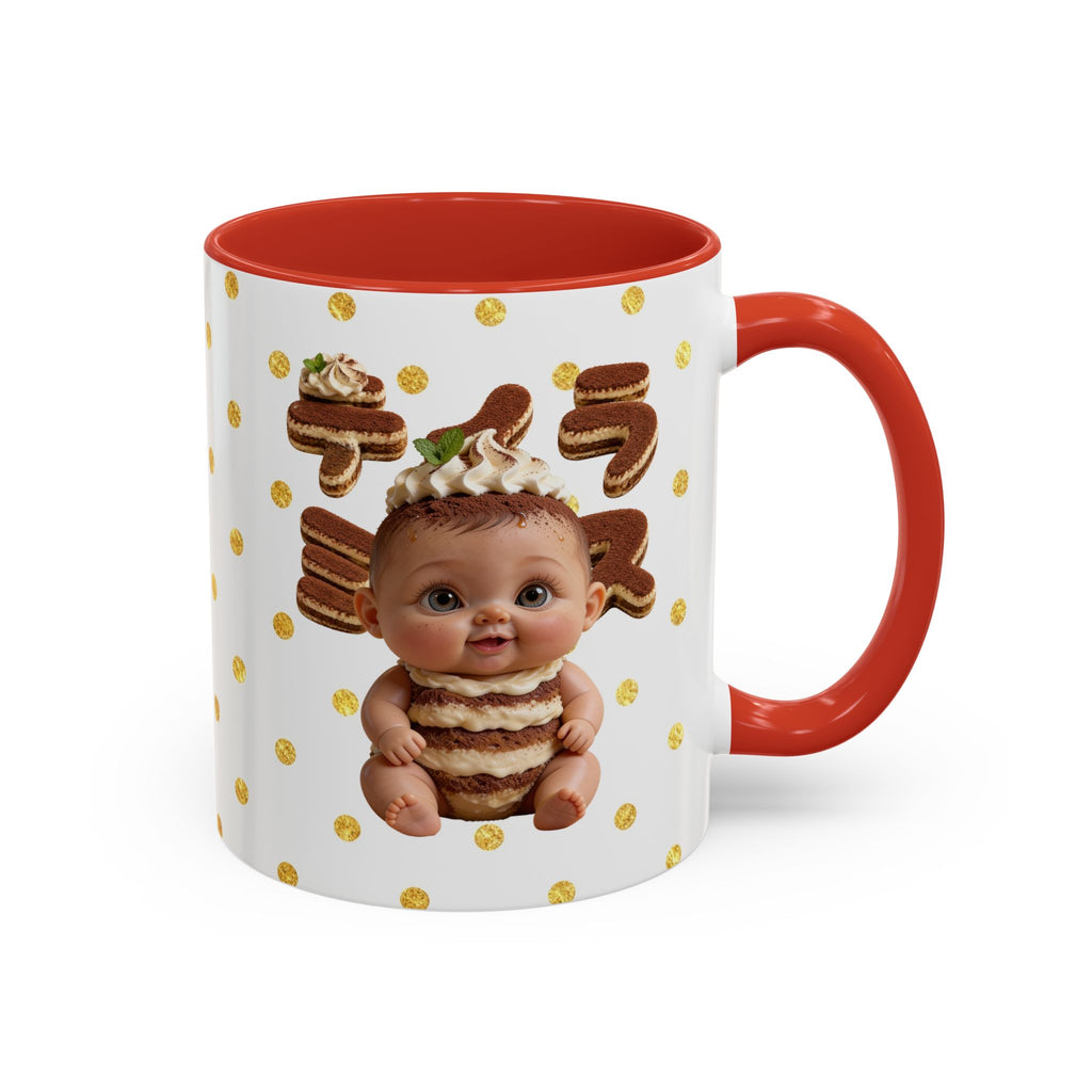 TiraBaby Red Accent Mug Tiramisu Dessert Character Japanese Text | Accent Coffee Mug (11, 15oz)