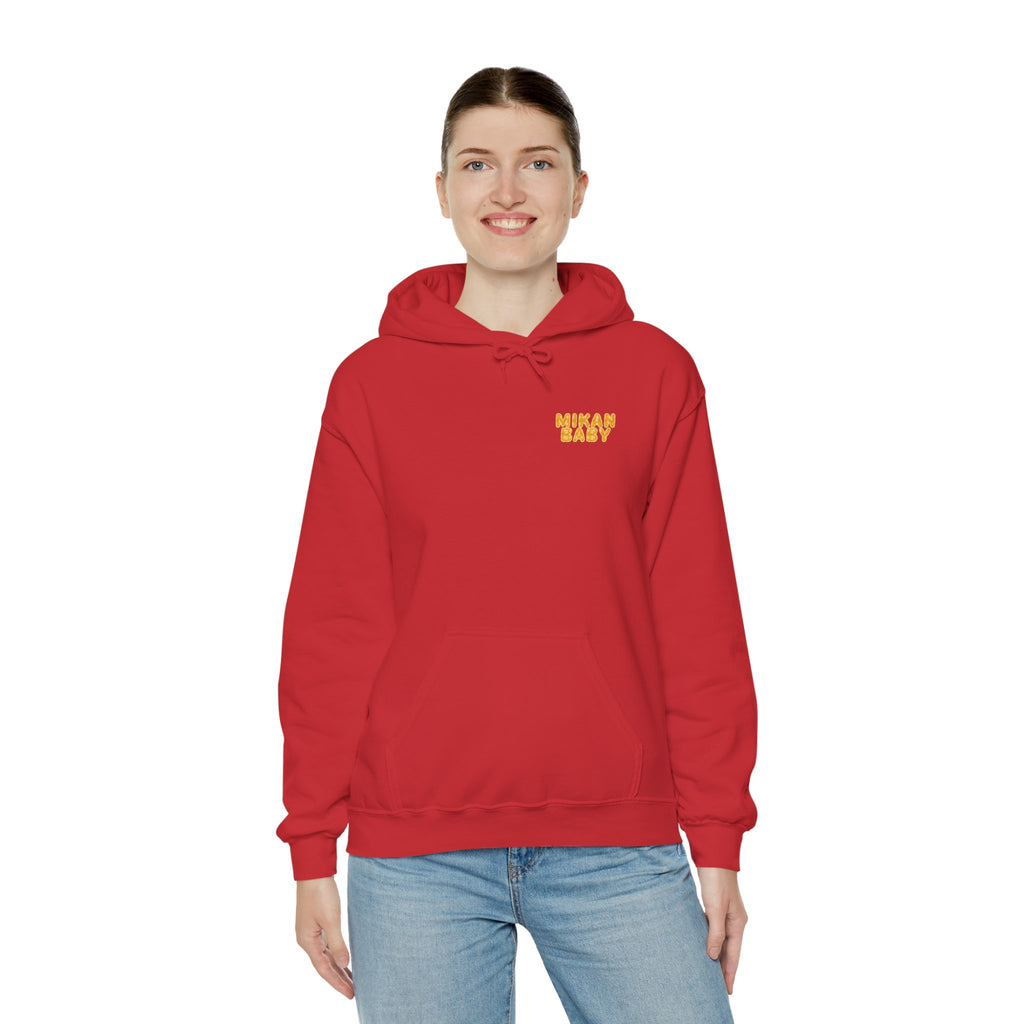 Unisex Hoodie Mikan Baby Cute Orange Character Graphic Sweatshirt Back Print | Unisex Heavy Blend™ Hooded Sweatshirt