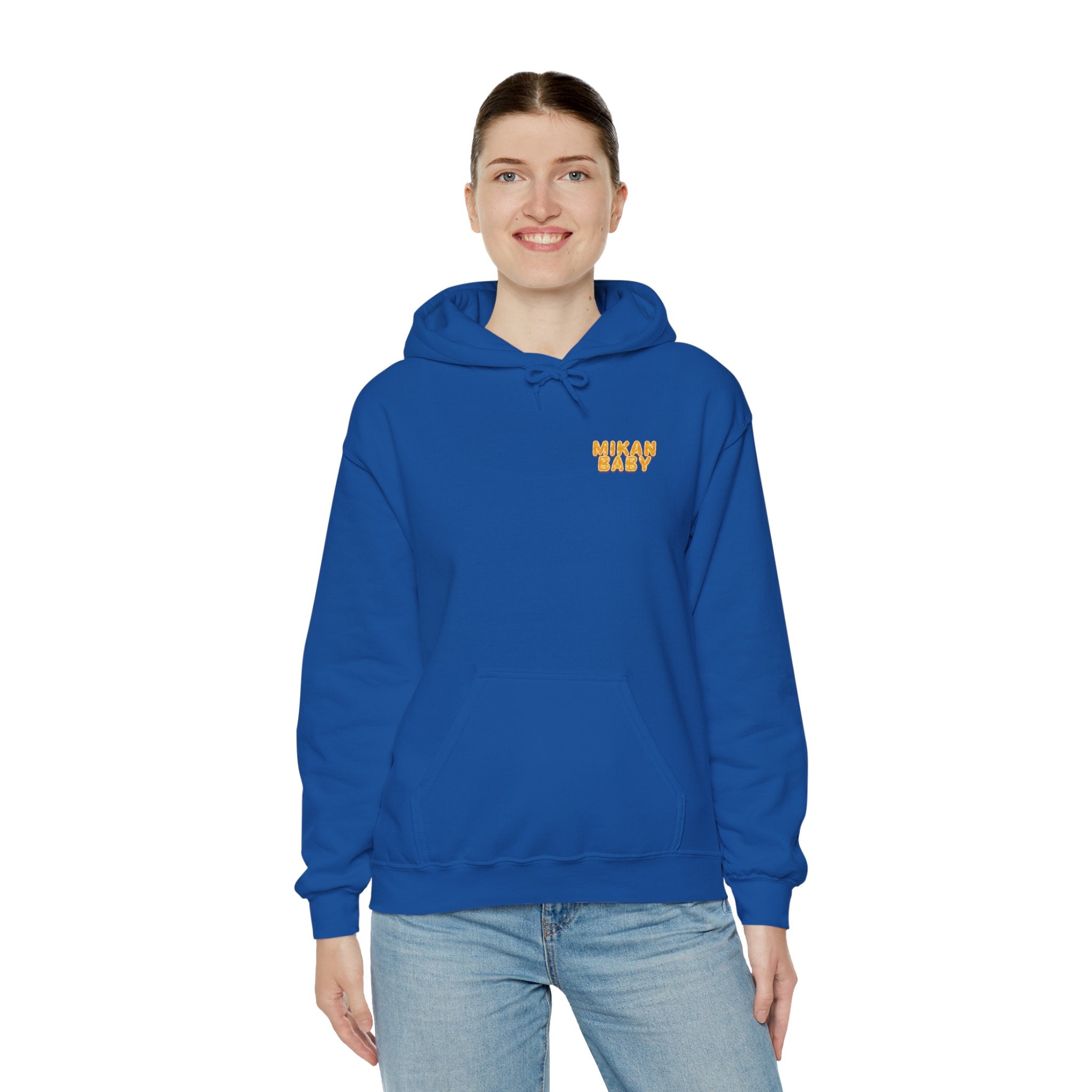 Unisex Hoodie Mikan Baby Cute Orange Character Graphic Sweatshirt Back Print | Unisex Heavy Blend™ Hooded Sweatshirt