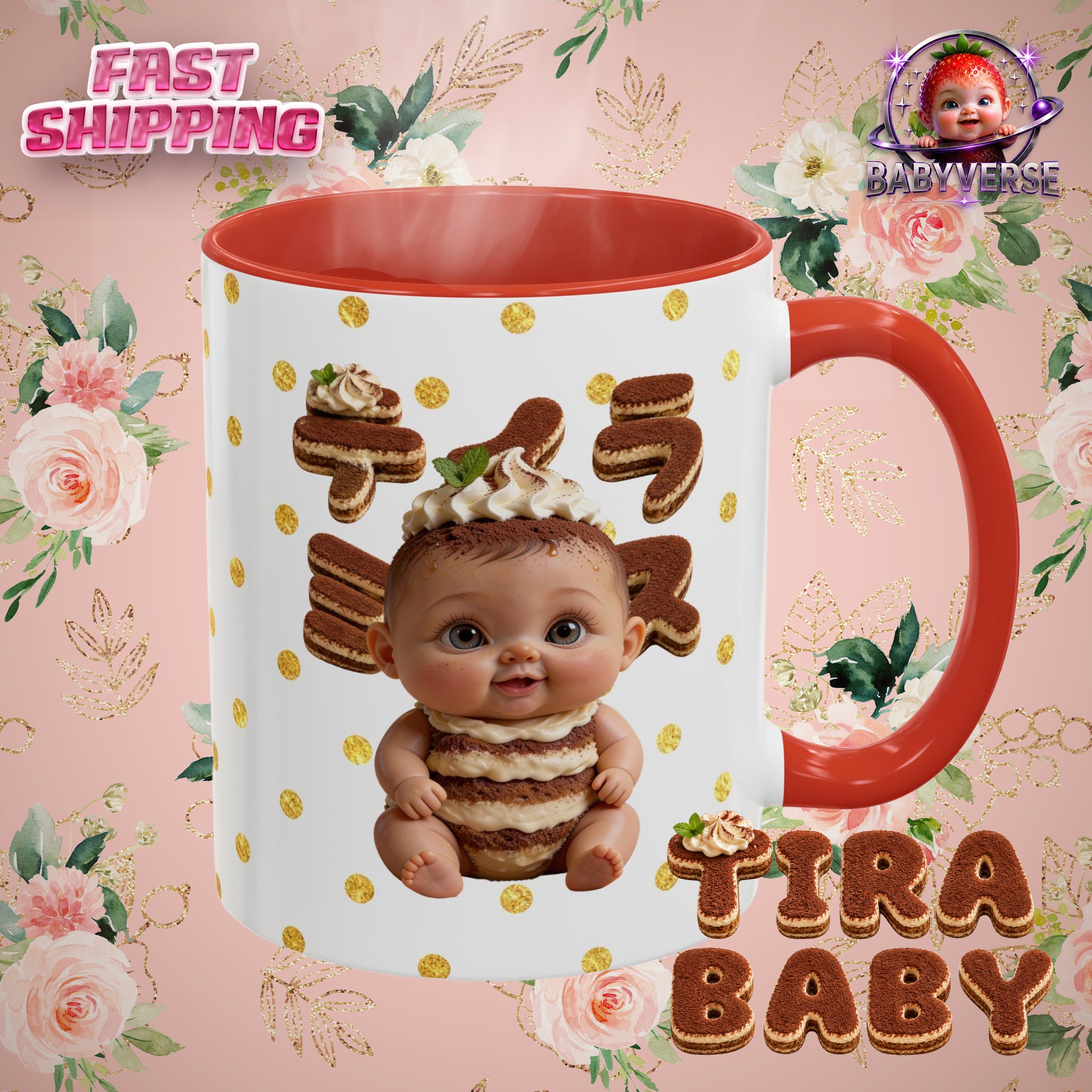 TiraBaby Red Accent Mug Tiramisu Dessert Character (YouTube Store Edition) | Accent Coffee Mug (11oz)
