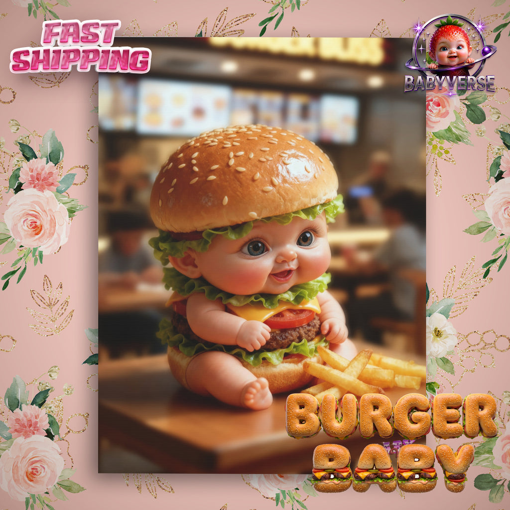 BurgerBaby Canvas Wall Art Cute Fast Food Baby Decor(YouTube Store Edition) | Matte Canvas, Stretched, 1.25"