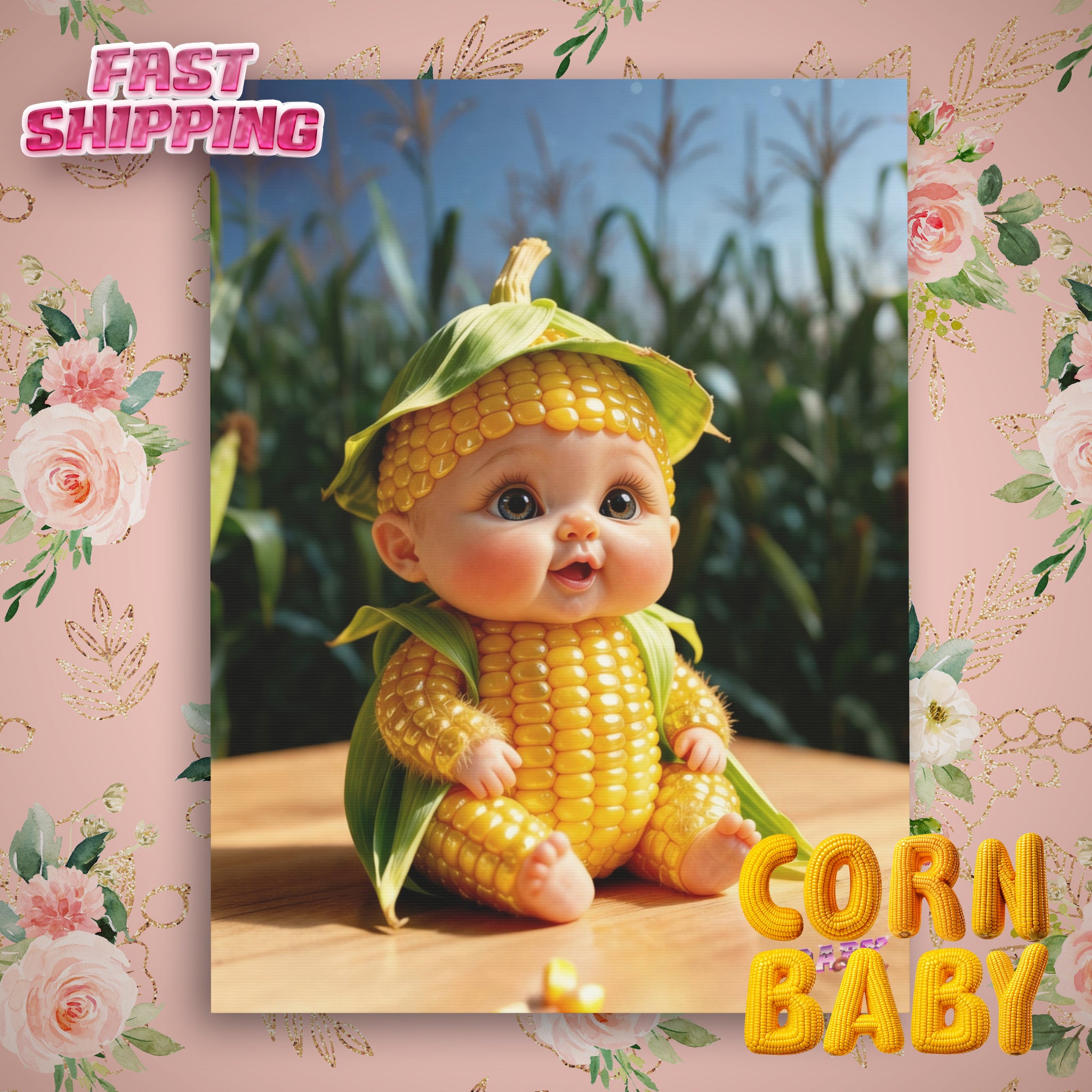 Corn Baby Canvas Print Cute Yellow Farm Character Wall Decoration (YouTube Store Edition) | Matte Canvas, Stretched, 1.25"