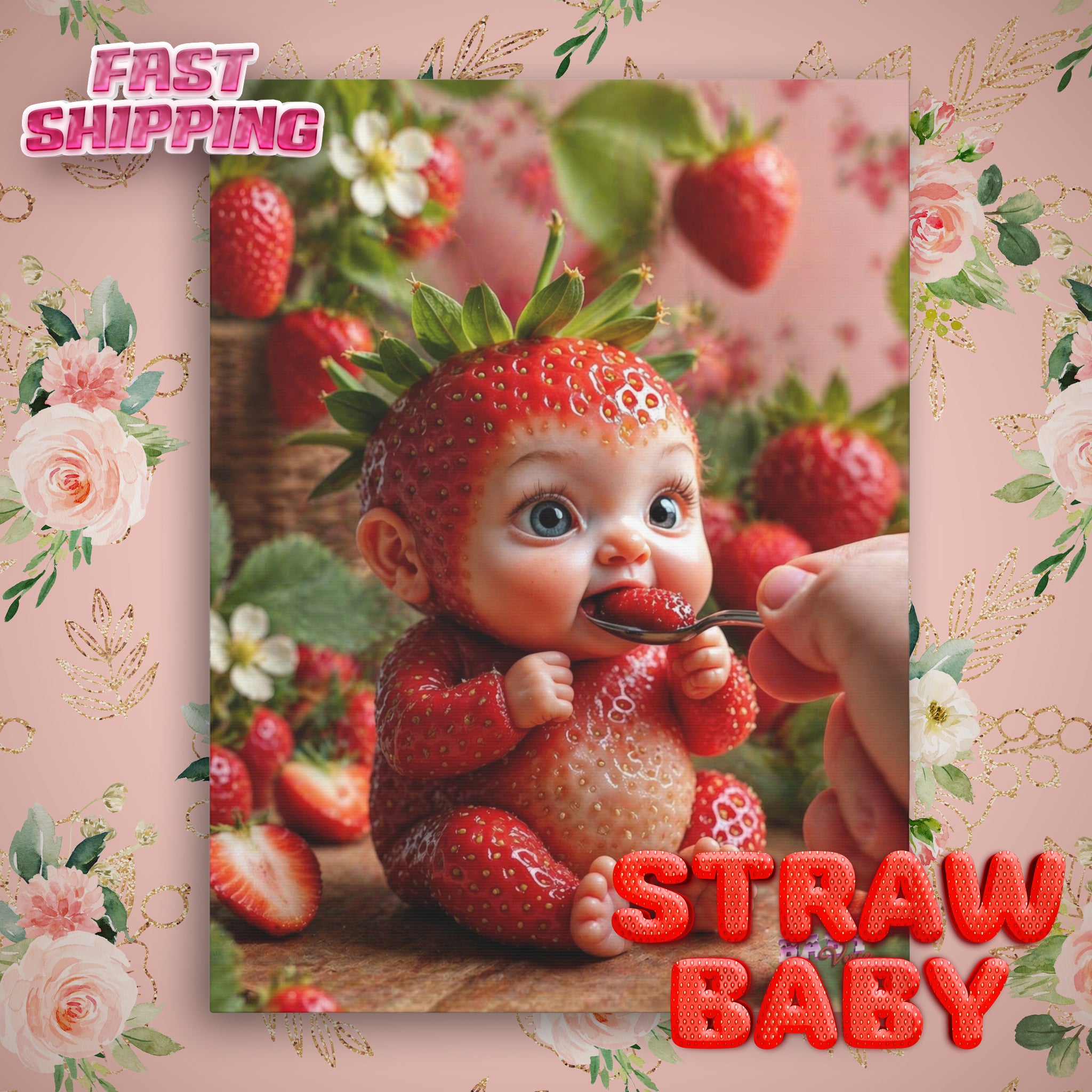Strawberry Baby Canvas Wall Art Cute Baby Character Print (YouTube Store Edition) | Matte Canvas, Stretched, 1.25"