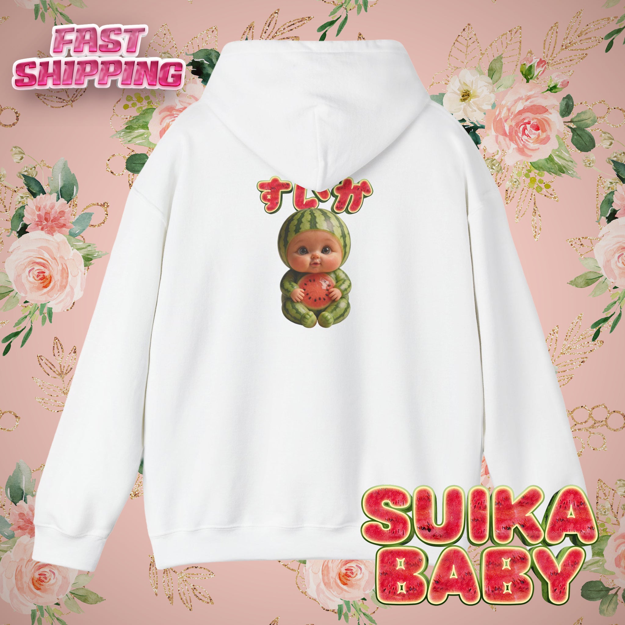 Unisex Hoodie Suika Baby Graphic Sweatshirt Cute Fruit Character Pullover | Unisex Heavy Blend™ Hooded Sweatshirt