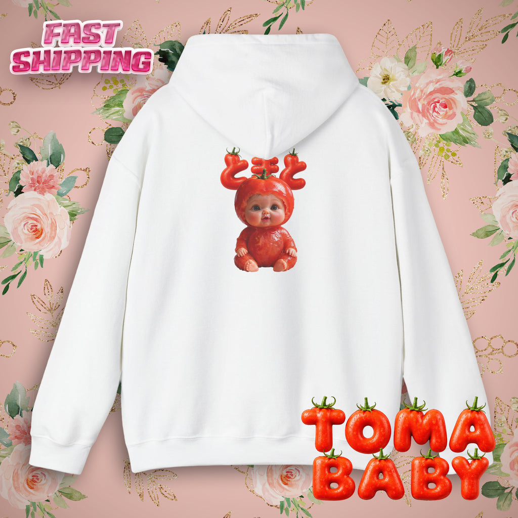 Tomato Baby Hoodie Cute Food Character Back Print | Unisex Heavy Blend™ Hooded Sweatshirt