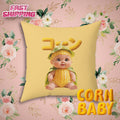 Yellow Throw Pillow Corn Baby Character Design Cute Decorative Cushion Gift | Spun Polyester Square Pillow