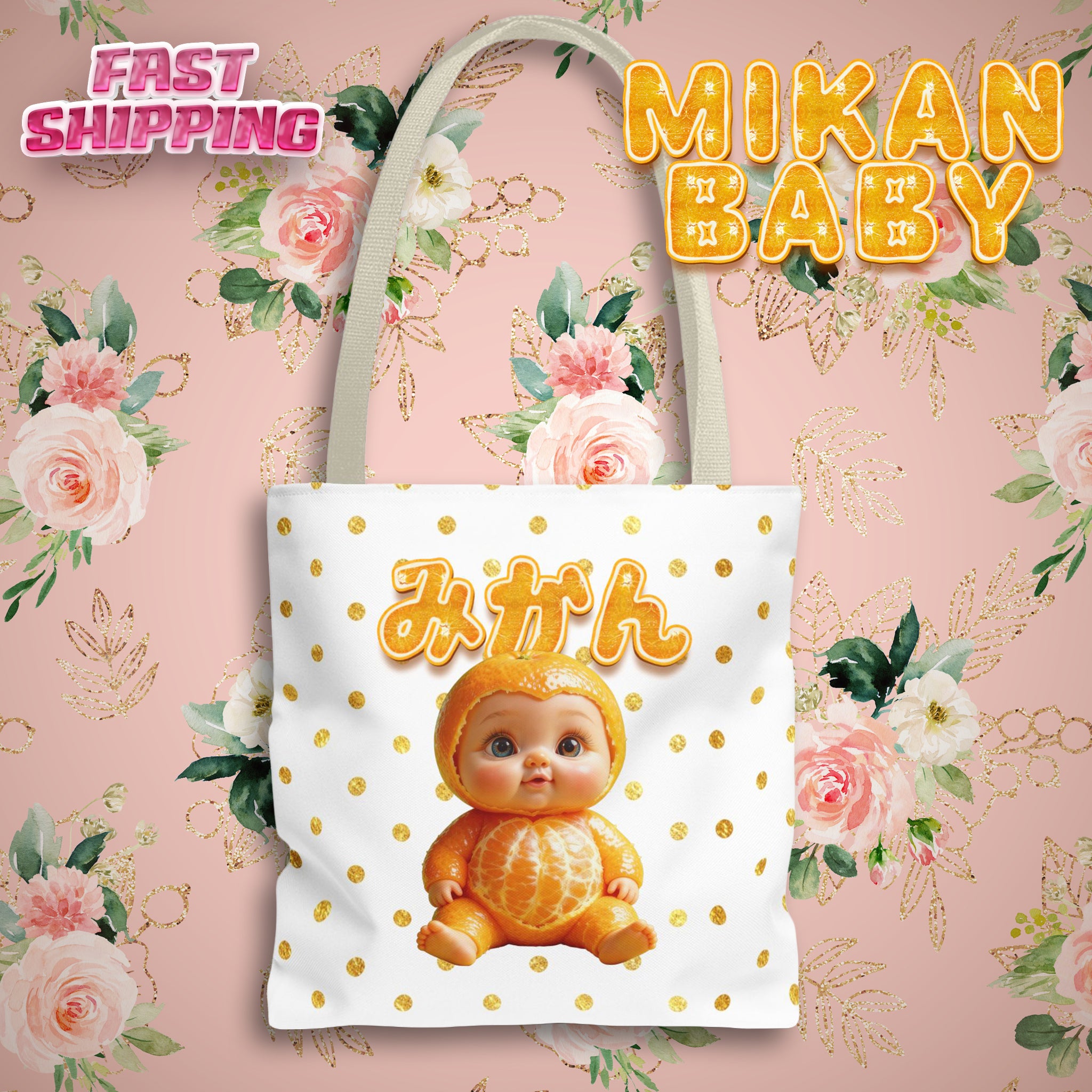 Mikan Baby Kawaii Tote Bag Orange Baby Illustration Tote Bag (AOP)