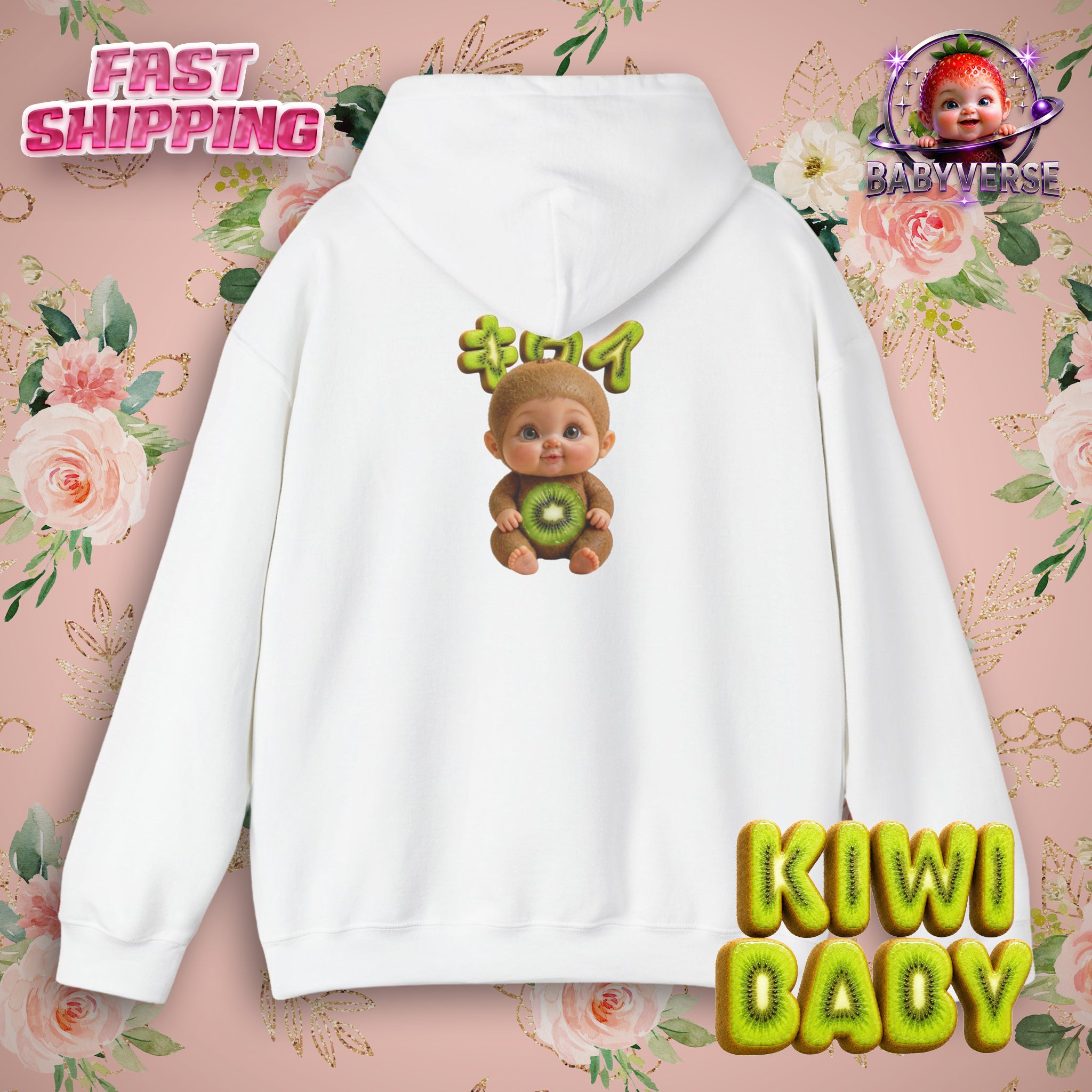 Kiwi Baby Hoodie Cute Fruit Character Back Print | Unisex Heavy Blend™ Hooded Sweatshirt