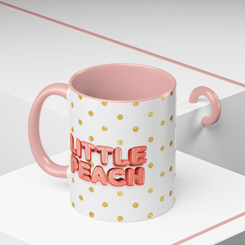 Peach Baby Ceramic Mug Pink Handle Cute Illustration Cup Accent Coffee Mug (11, 15oz)