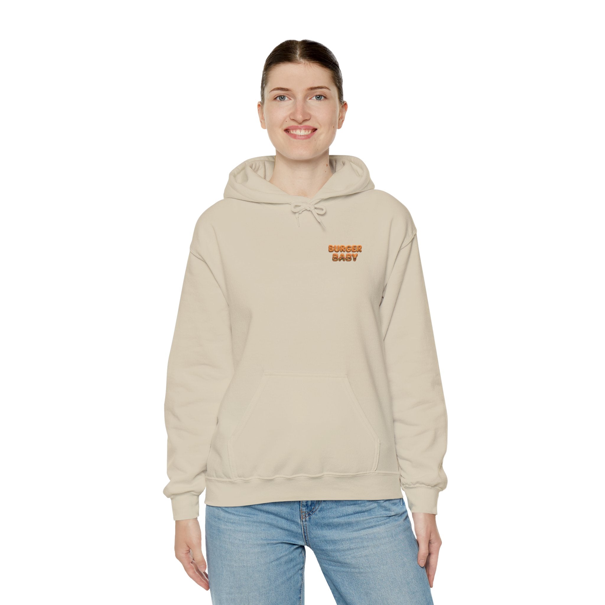 Burger Baby Hoodie Cute Food Character Back Print (YouTube Store Edition) | Unisex Heavy Blend™ Hooded Sweatshirt