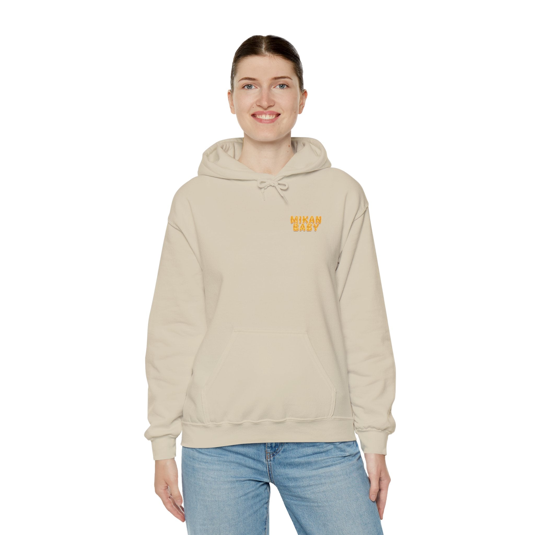 Unisex Hoodie Mikan Baby Cute Orange Character Graphic Sweatshirt Back Print | Unisex Heavy Blend™ Hooded Sweatshirt