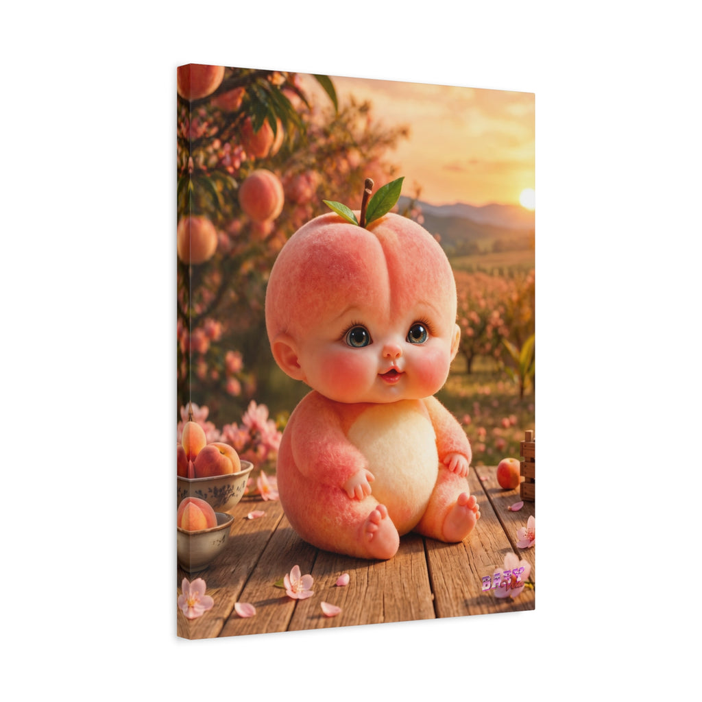 Peach Baby Canvas Wall Art Cute Orchard Fantasy Nursery Decor | Matte Canvas, Stretched, 1.25"