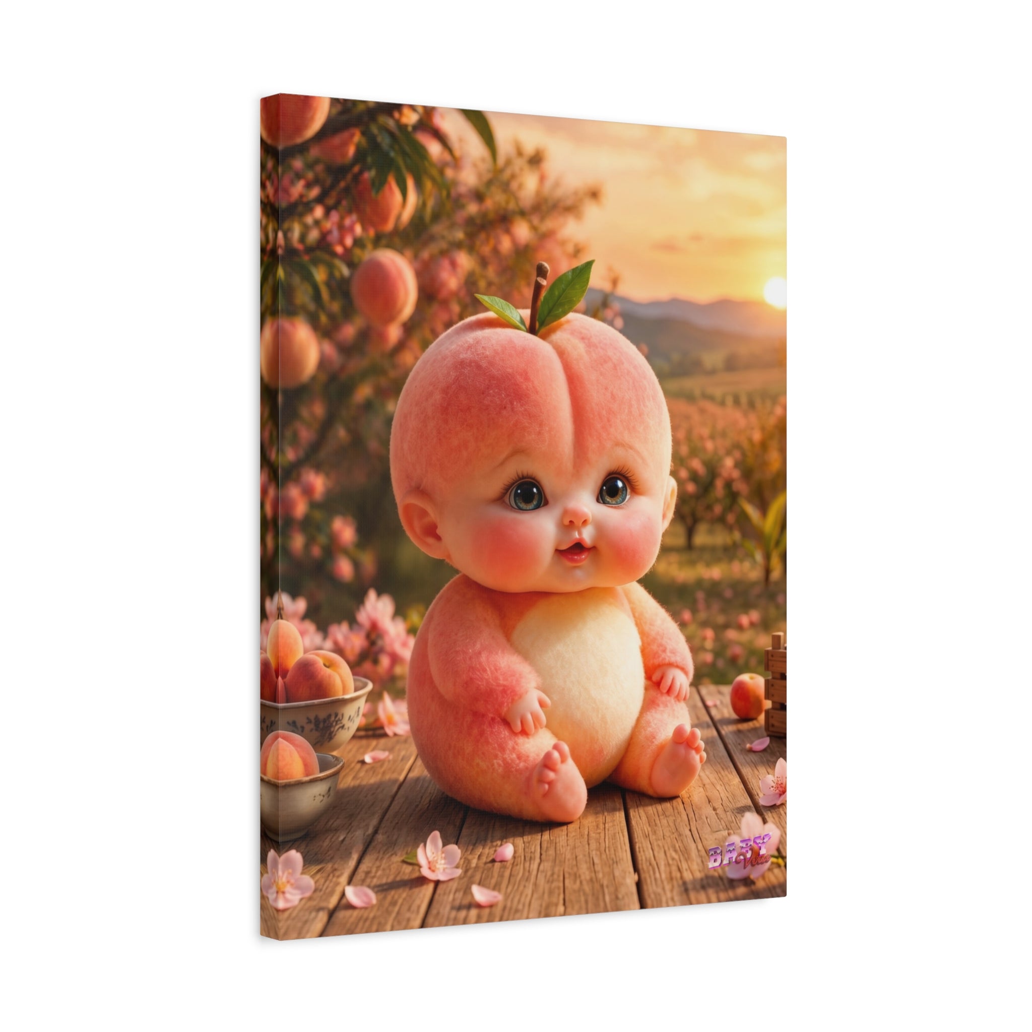 Peach Baby Canvas Wall Art Cute Orchard Fantasy Nursery Decor | Matte Canvas, Stretched, 1.25"