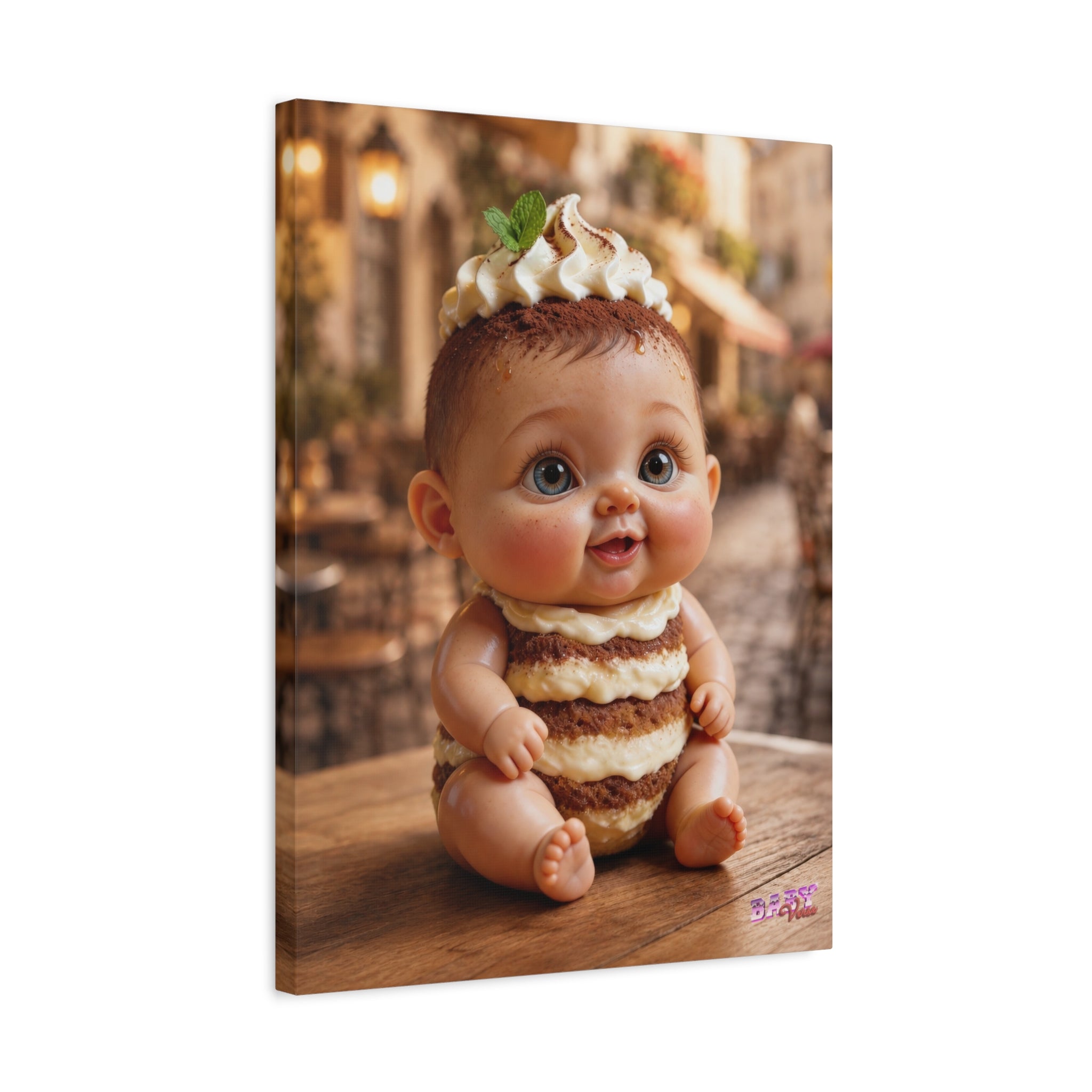 Canvas Wall Art TiraBaby Tiramisu Baby Character Italian Cafe Scene | Matte Canvas, Stretched, 1.25"