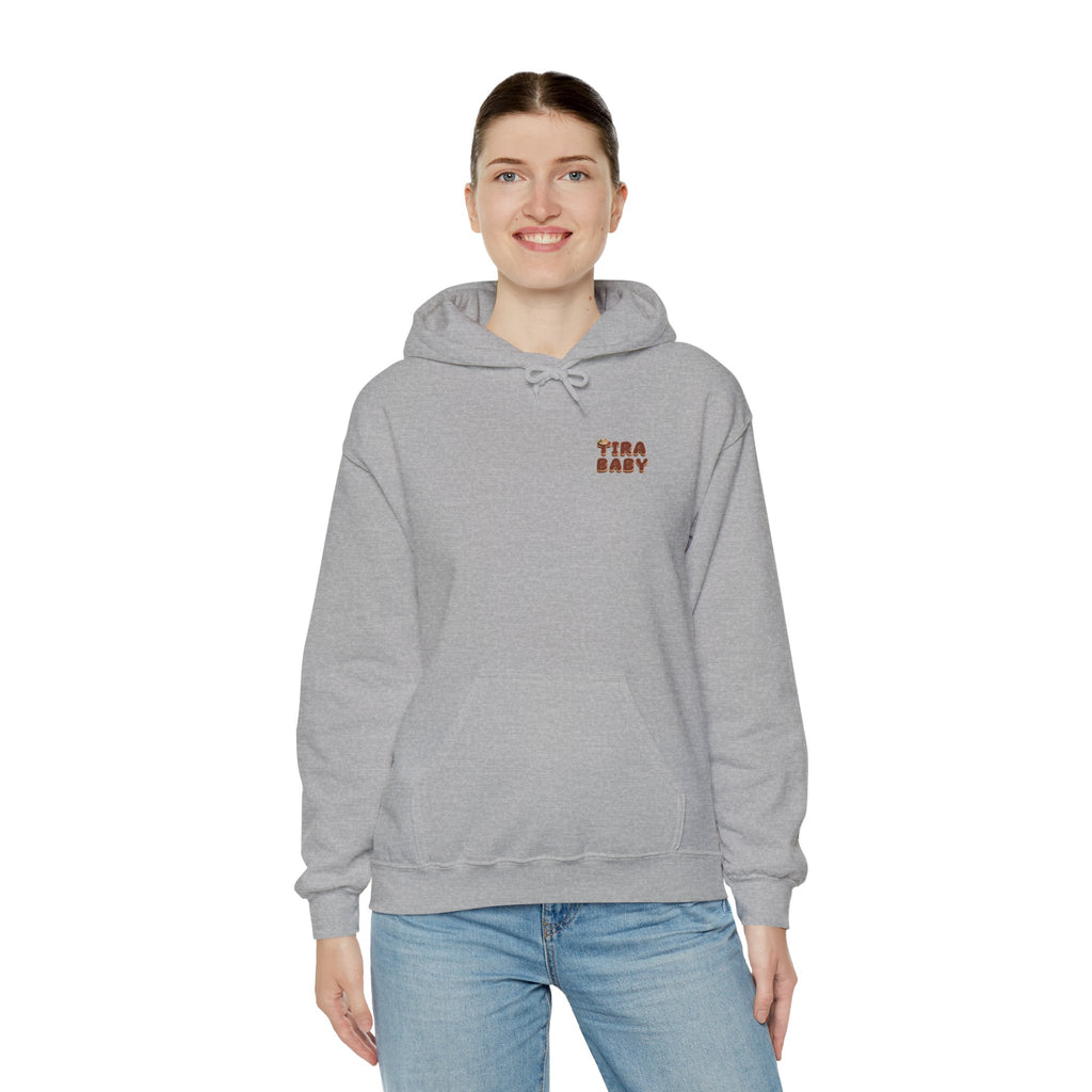 TiraBaby Graphic Hoodie Tiramisu Dessert Character Japanese Text | Unisex Heavy Blend™ Hooded Sweatshirt