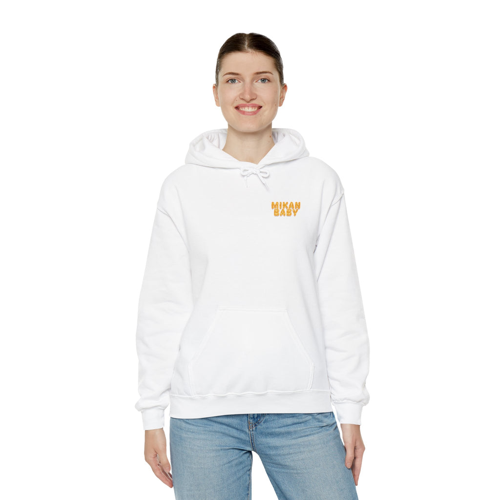 Unisex Hoodie Mikan Baby Cute Orange Character Graphic Sweatshirt Back Print | Unisex Heavy Blend™ Hooded Sweatshirt