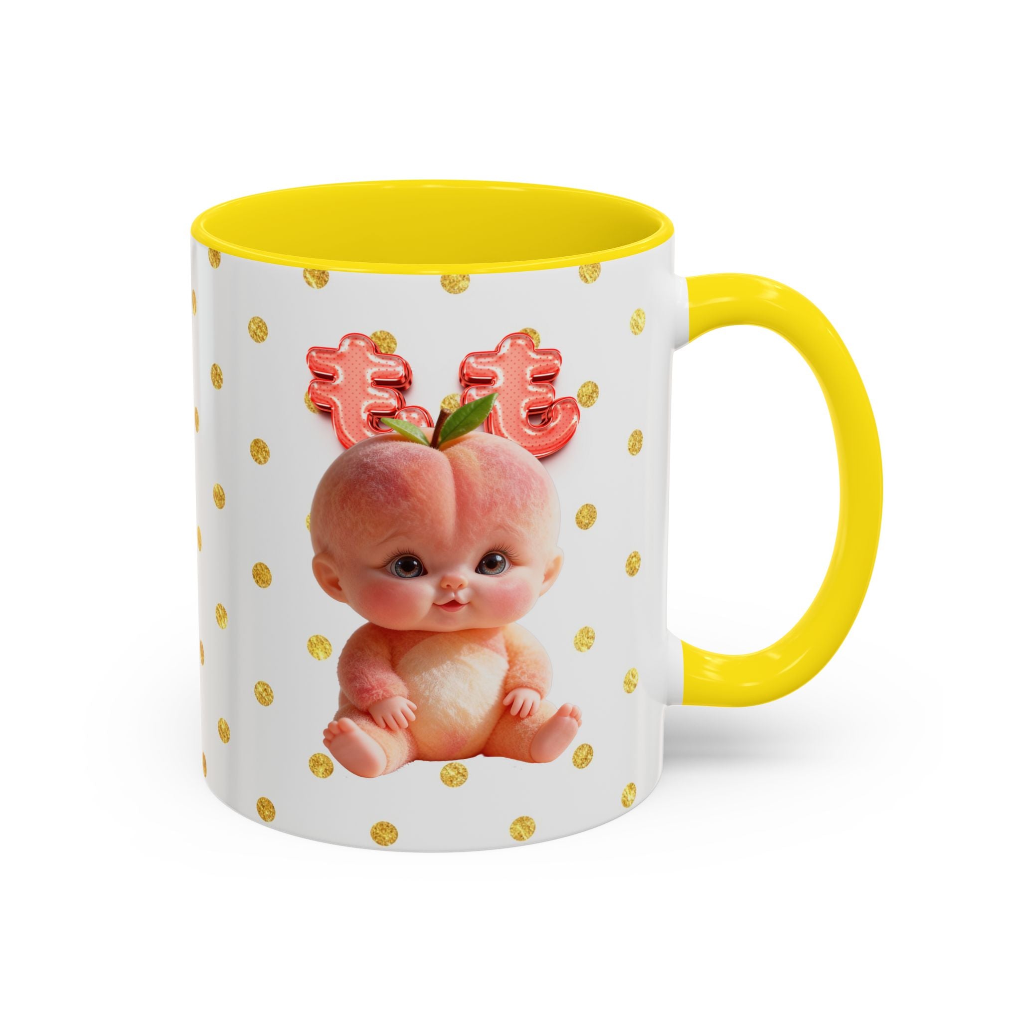 Peach Baby Ceramic Mug Pink Handle Cute Illustration Cup Accent Coffee Mug (11, 15oz)