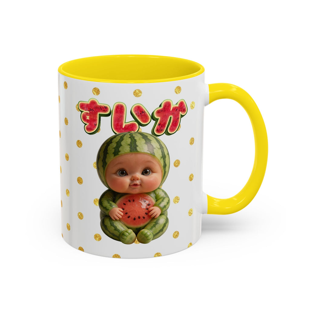 Watermelon Baby Mug Cute Japanese Kawaii Character Coffee Cup | Accent Coffee Mug (11, 15oz)